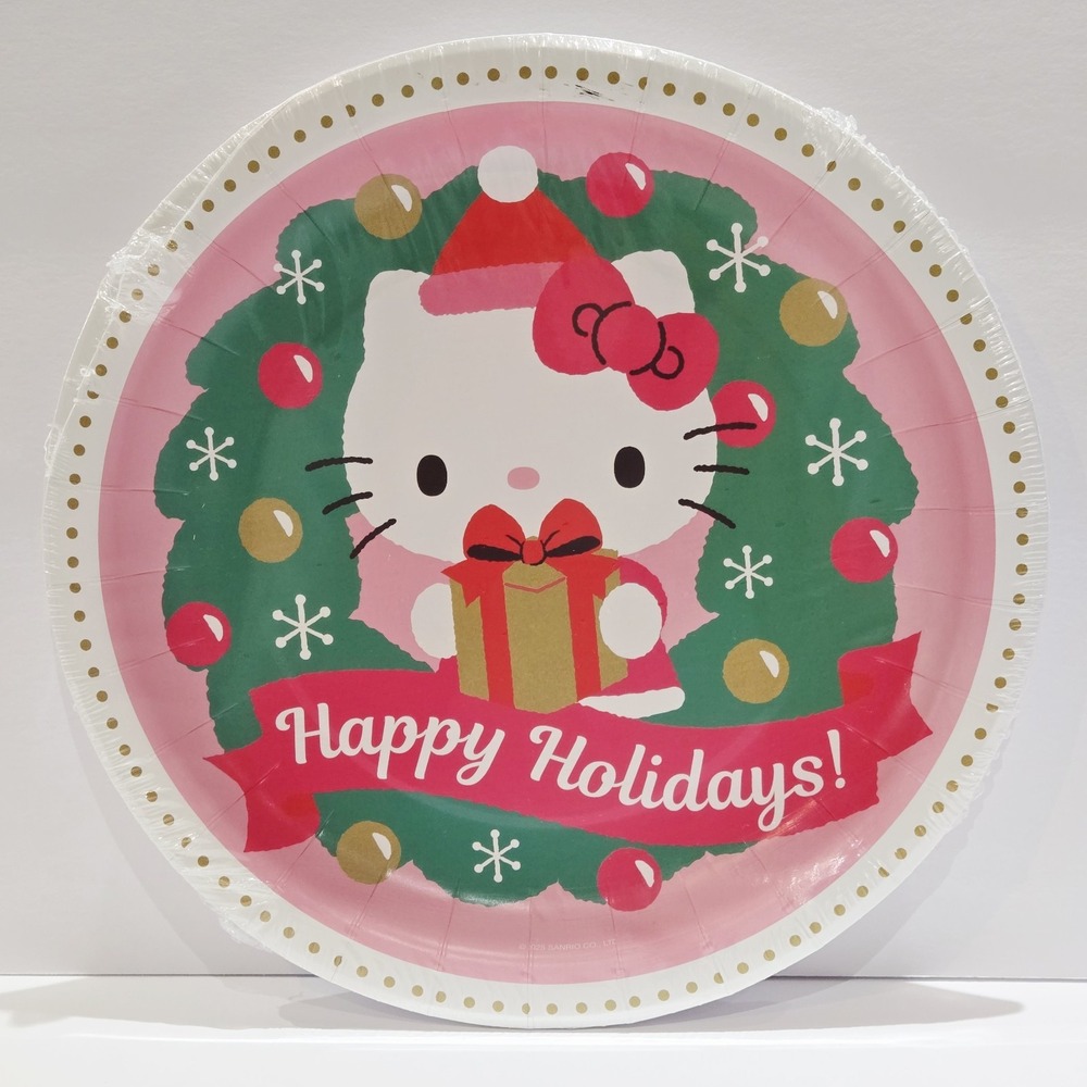 Pack Of 8 Hello Kitty Happy Holidays Christmas 9" Paper Plates New NIP